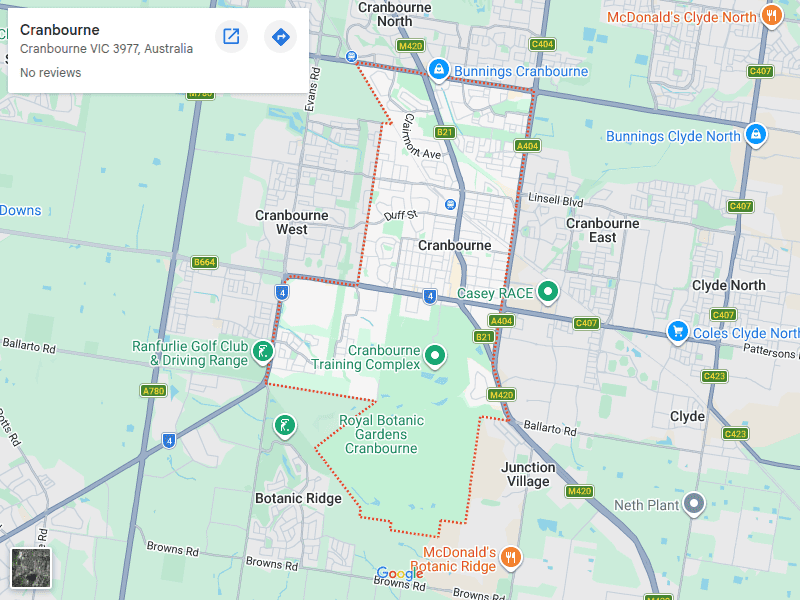 Cranbourne map area